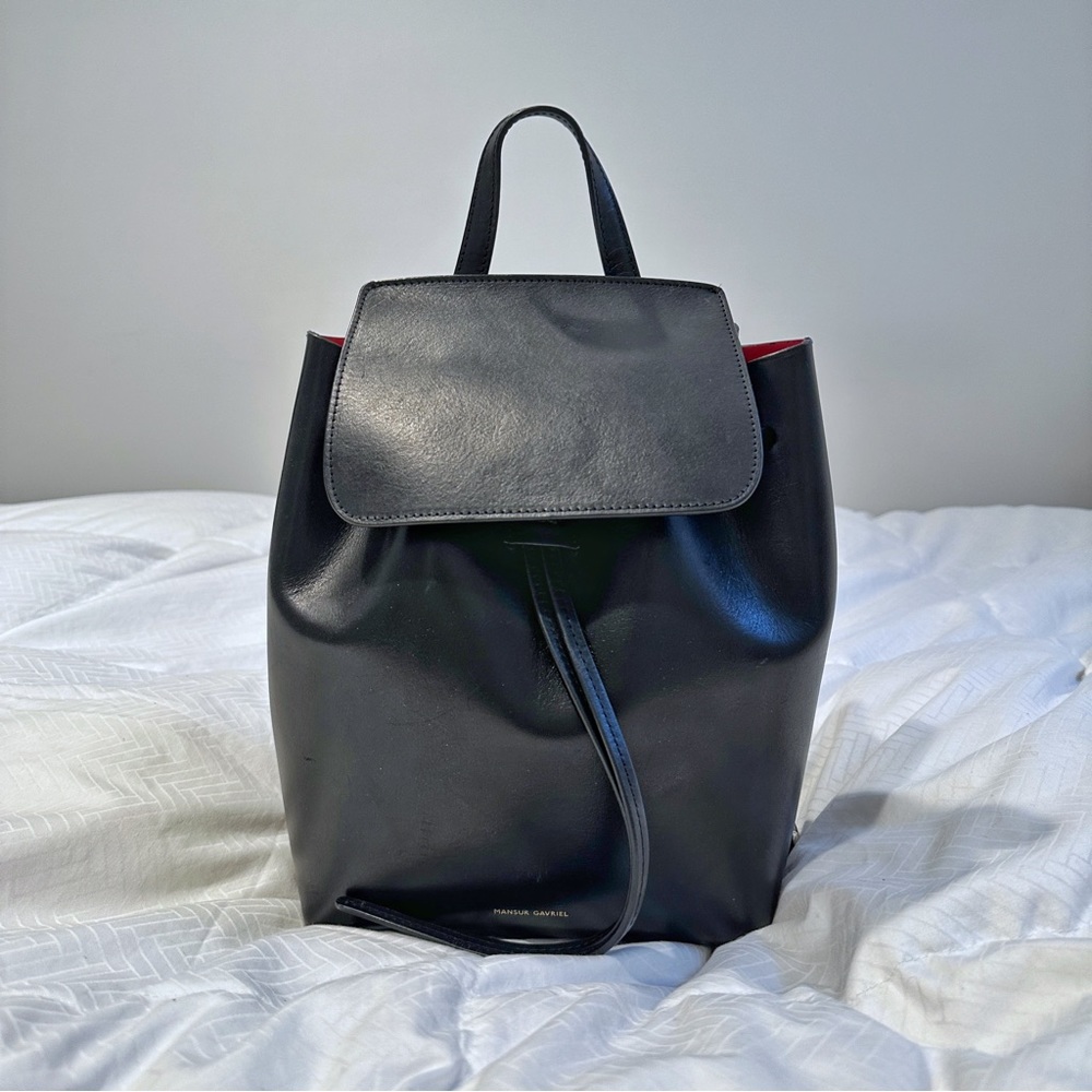 Mansur Gavriel Mini Backpack, Leather, Black Flamma